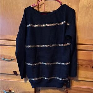 NWT. Elegant Black Top with Gold Sequin Accents